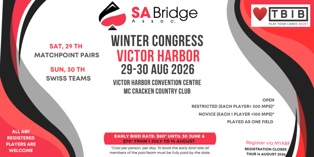 SABA Winter Congress – August 2026 - SA Bridge Association